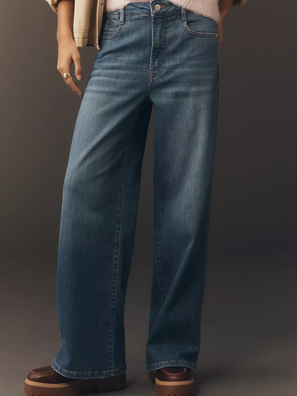 Anthropologie Sadie High-Rise Wide-Leg Jeans by Pilcro BRIGHT HAPPY BLUE DENIM - Picture 2 of 4